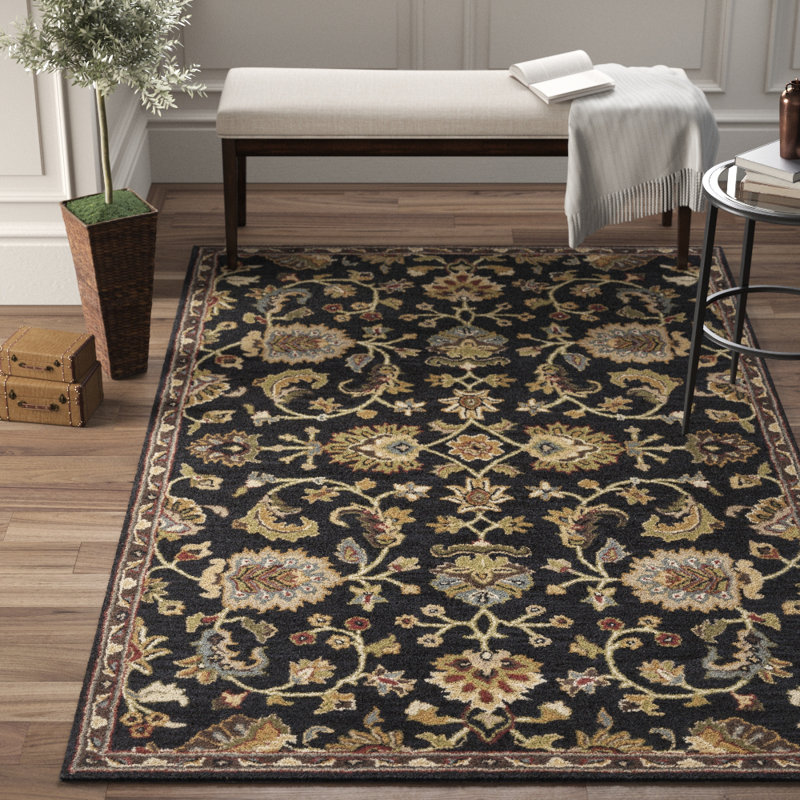 Birch Lane™ Heritage Oriental Handmade Tufted Wool Navy/Dark Green Area